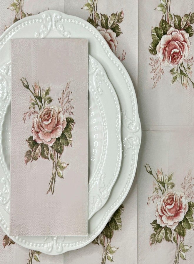 مجموعة مناديل ضيوف WRAPAHOLIC مكونة من 25 قطعة بتصميم زهور عتيق - مناشف يد للاستخدام مرة واحدة للضيوف، طبقتين، مناسبة للحمام، وحفلات الزفاف، وحفلات توديع العزوبية، وحفلات الشاي، وحفلات الحدائق، وحفلات أعياد الميلاد - 4.3 × 7.9 بوصة - Image 3